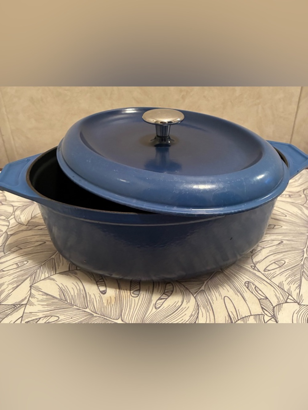 Cast Iron Oval stock Pot with Lid Slate Blue 31 VINTAGE Cookware Made in France!
